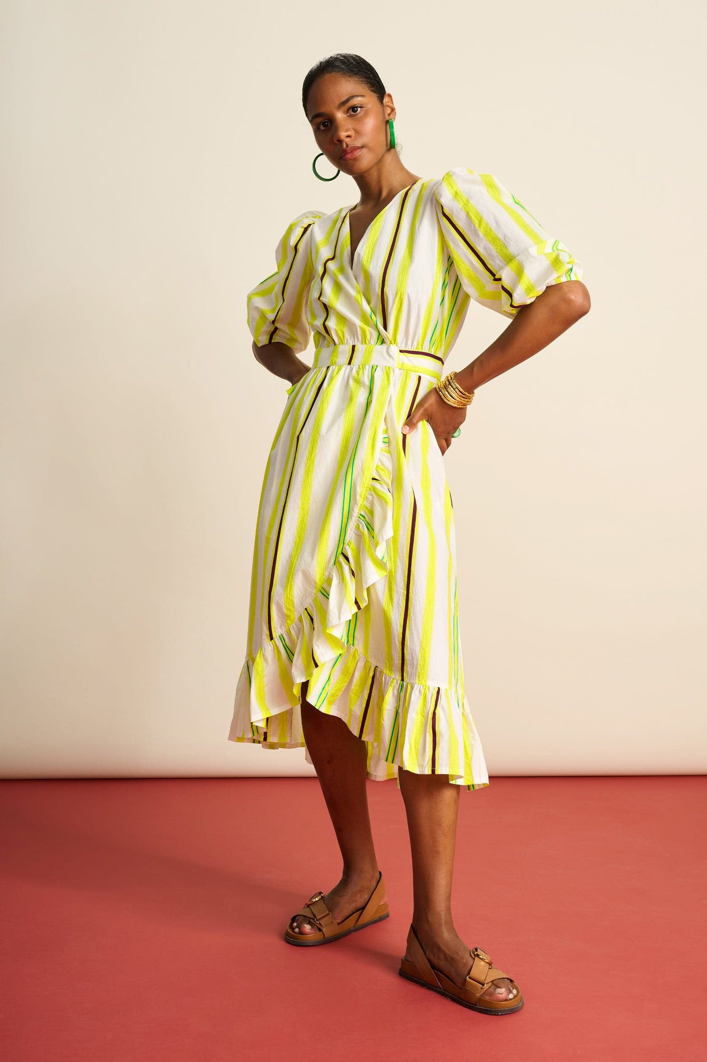POM Amsterdam Dresses ROBE - Striped Lemon