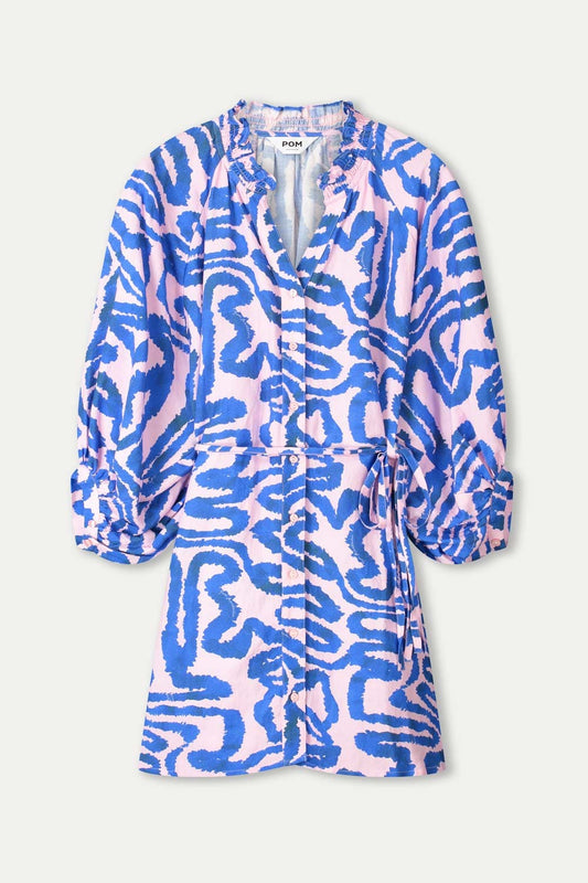 POM Amsterdam Dresses ROBE - Waves Pink Linen