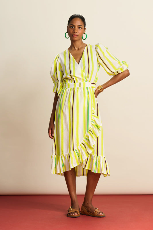 POM Amsterdam Dresses Yellow / 34 DRESS - Striped Lemon