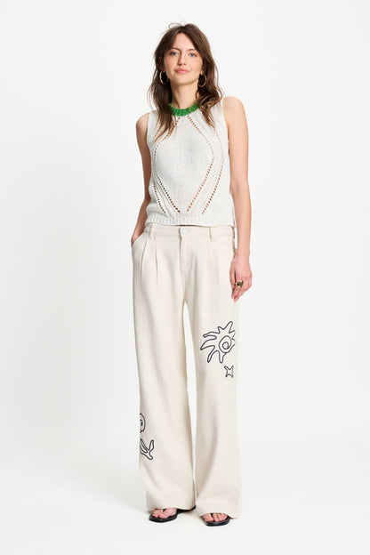 POM Amsterdam Jeans Beige / 34 JEANS - White Embroidery