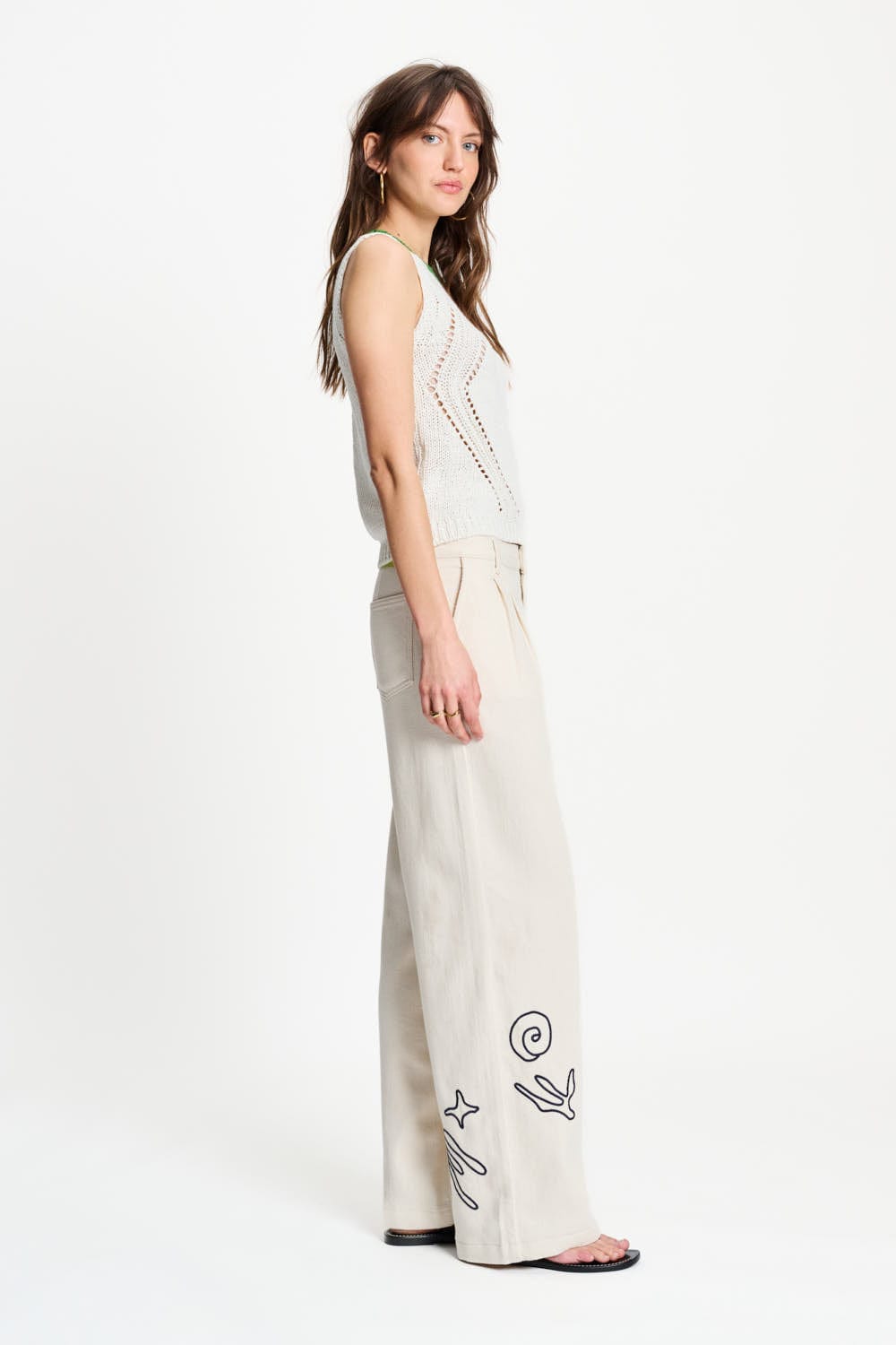 POM Amsterdam Jeans JEANS - White Embroidery