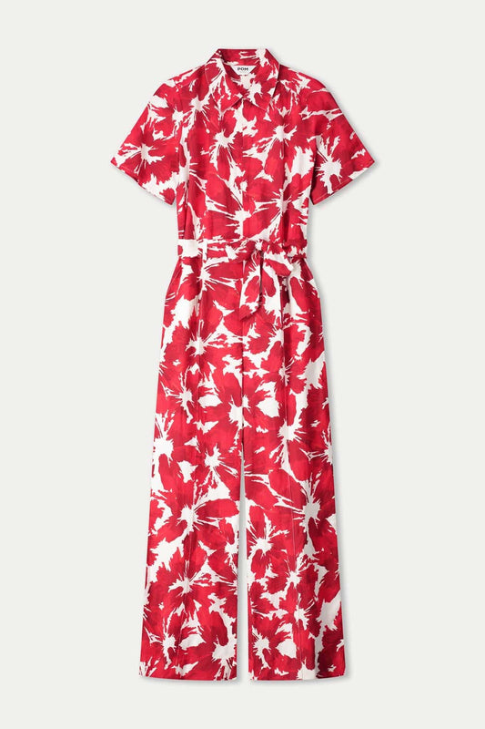 POM Amsterdam Jumpsuits COMBINAISON - Bubble Bloom Red Linen