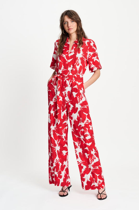 POM Amsterdam Jumpsuits Red / 34 COMBINAISON - Bubble Bloom Red Linen