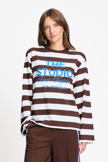 POM Amsterdam Longsleeves Multi colour / 34 LONGSLEEVE - Joy Striped Brown White