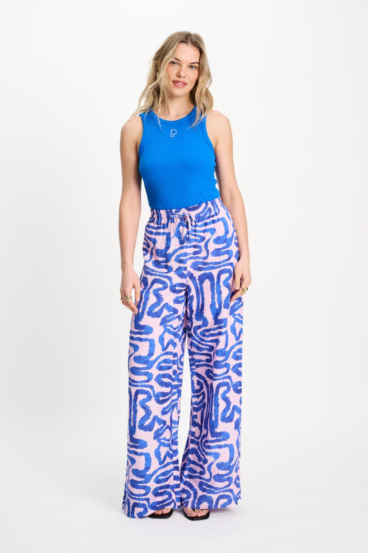 POM Amsterdam Pants Multi colour / 34 PANTALON - Waves Pink Linen