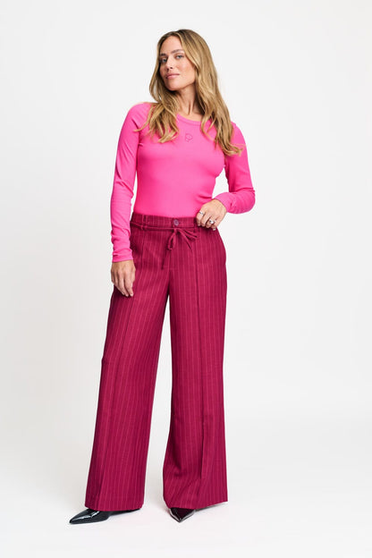 POM Amsterdam Pants Red / 34 PANTALON - Jess Striped Burgundy Red