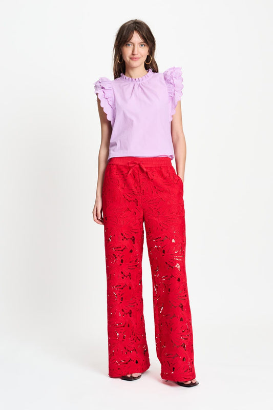 POM Amsterdam Pants Red / 34 PANTALON - Lace Bloom Red