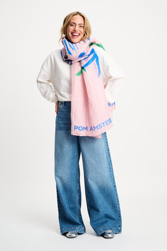 POM Amsterdam Shawls Green / OS SHAWL - Palm Trees Stripes Linen