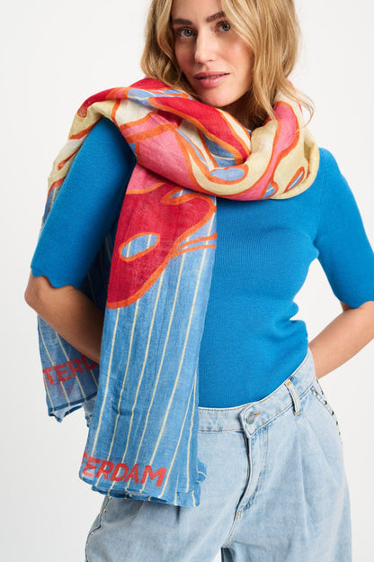 POM Amsterdam Shawls Multi colour / OS SHAWL - Urban Flora Stripes Linen