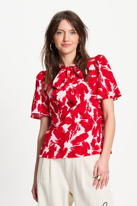 POM Amsterdam Tops Multi colour / 34 TOP - Crinkle Bubble Bloom Red