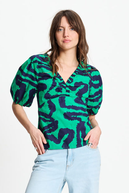 POM Amsterdam Tops Multi colour / 34 TOP - Poplin Waves Green
