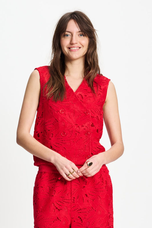 POM Amsterdam Tops Red / 34 TOP - Lace Bloom Red