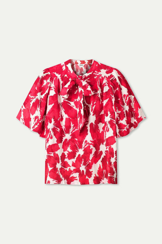 POM Amsterdam Tops TOP - Crinkle Bubble Bloom Red