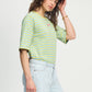 POM Amsterdam Tshirts TSHIRT - Striped Lime Blue