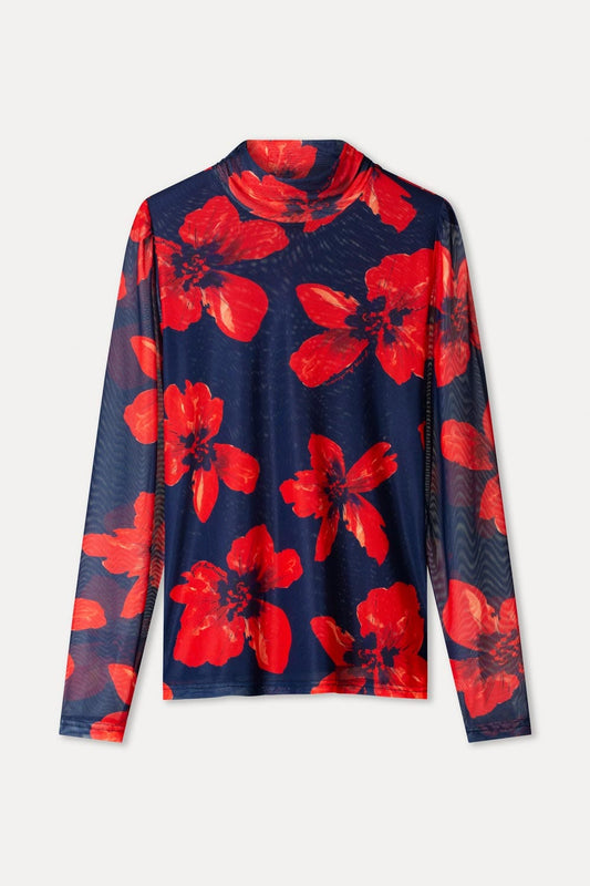 POM Amsterdam Turtlenecks TURTLENECK - Romi Mesh Bloom Rouge