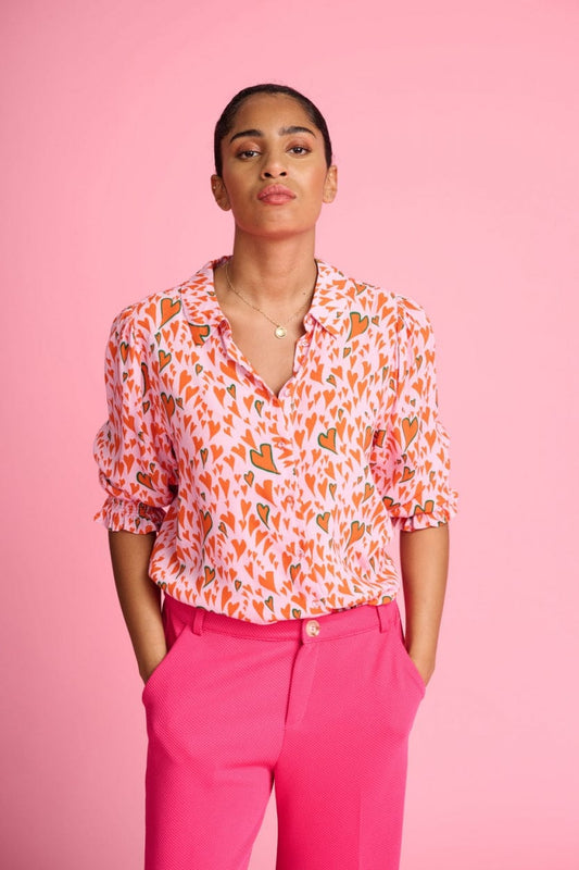 POM Amsterdam Blouses Pink / 34 BLOUSE - Heart to Heart Pink